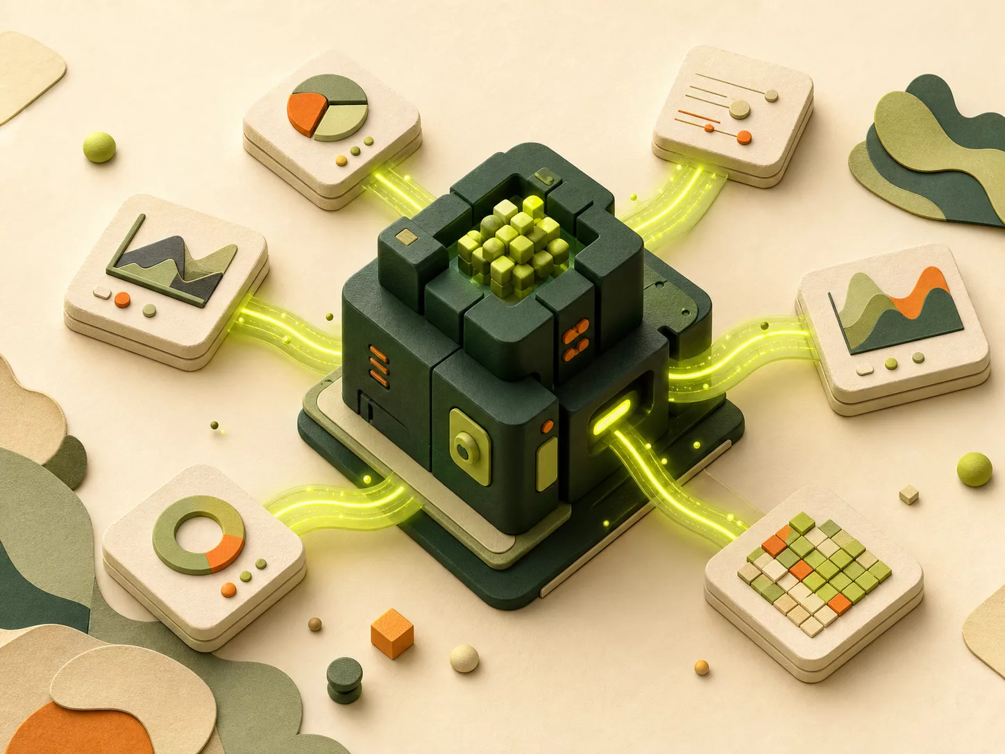 Abstract illustration of connected AI workflow components